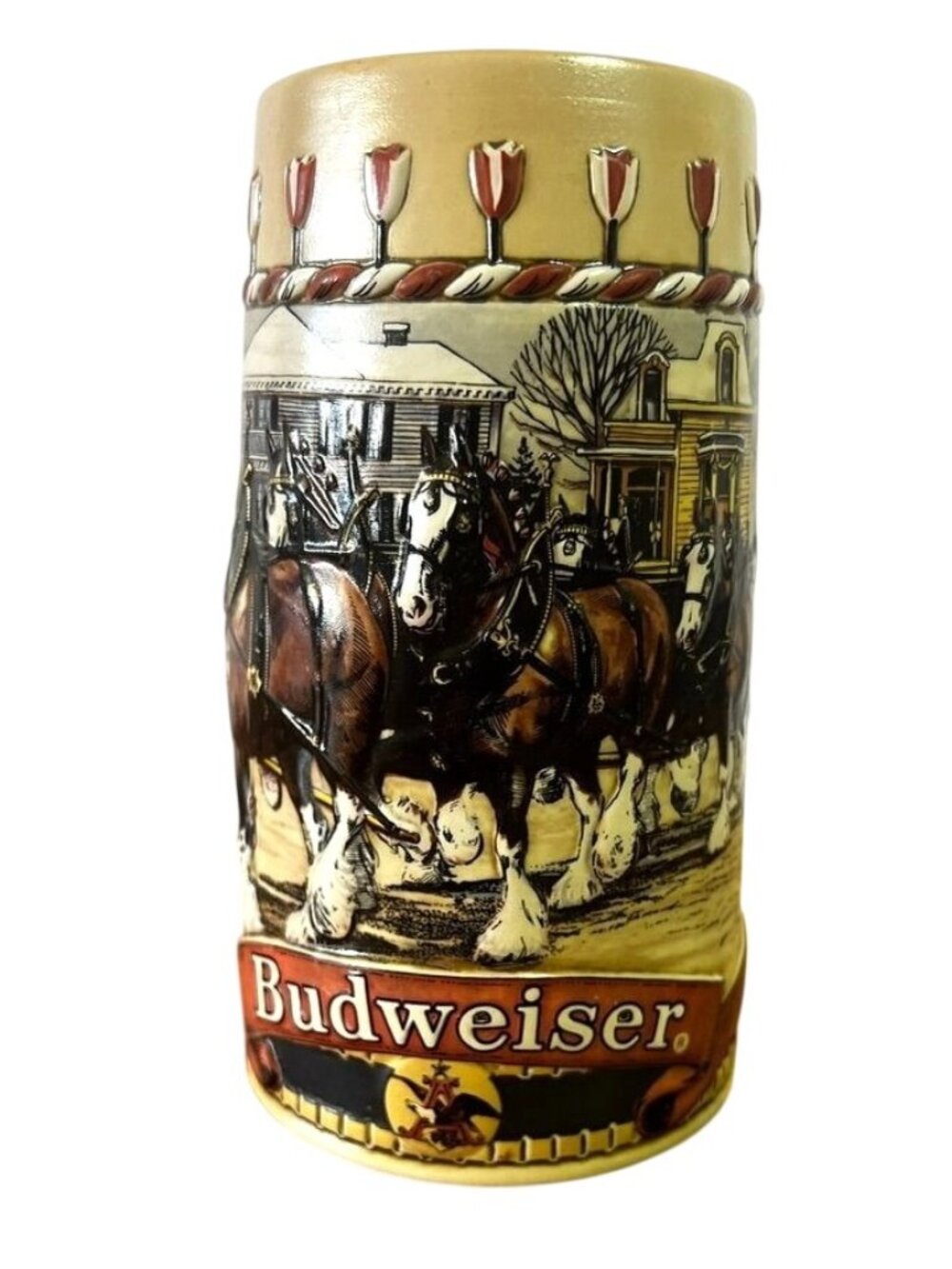 Vintage 1986 Budweiser Holiday Stein, part of the Collector "B" Series featuring